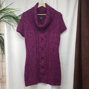 INC International Purple & Black Knit Mini Sweater Dress Cowl Neck
